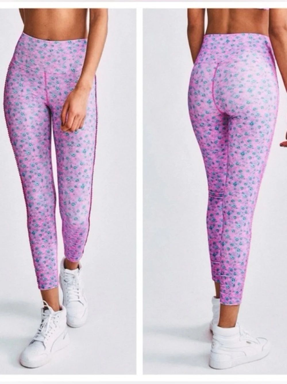 LoveShackFancy X Beach Riot Coral Blue Purple Floral Jade Ribbed Legging XS Boho